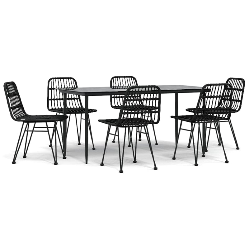 Afuera Living Contemporary Synthetic Poly Rattan Garden Dining Set in Black
