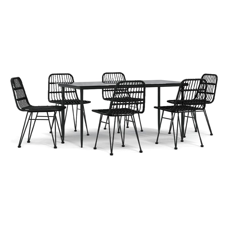 Afuera Living Contemporary Synthetic Poly Rattan Garden Dining Set in Black