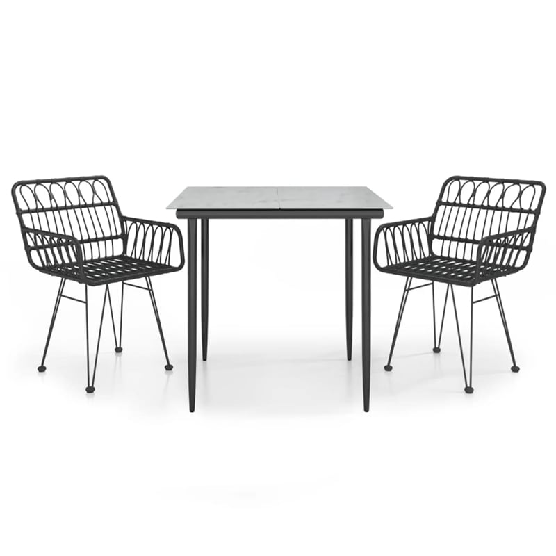 Afuera Living Contemporary Synthetic Poly Rattan Garden Dining Set in Black