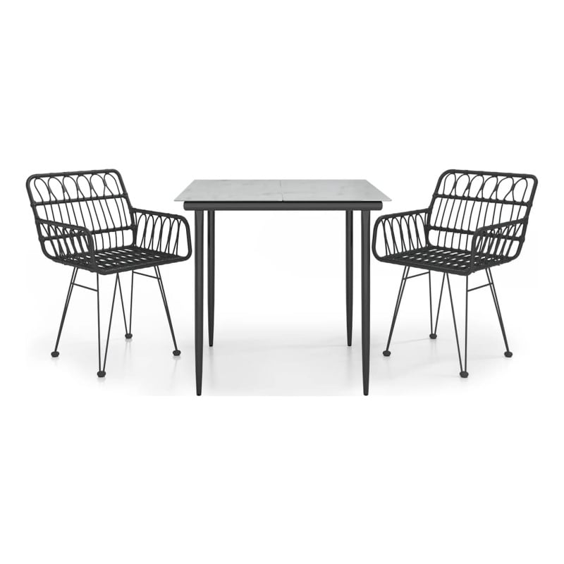 Afuera Living Contemporary Synthetic Poly Rattan Garden Dining Set in Black