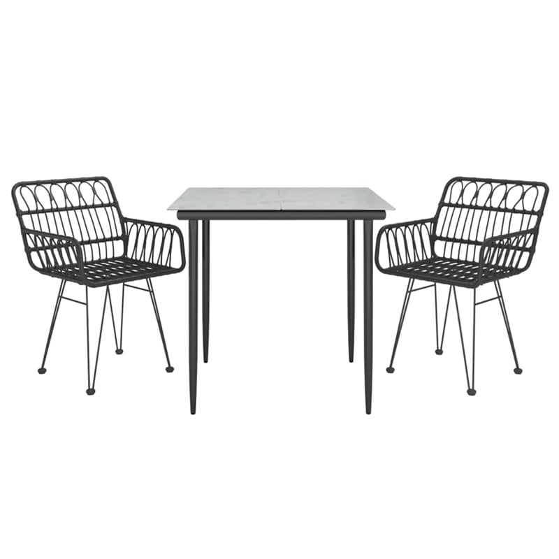 Afuera Living Contemporary Synthetic Poly Rattan Garden Dining Set in Black