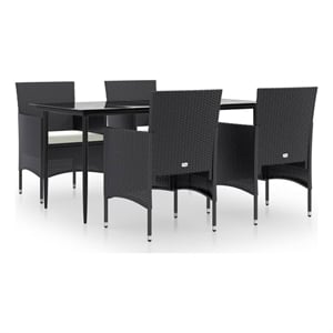 Afuera Living Contemporary Synthetic Poly Rattan Garden Dining Set in Black