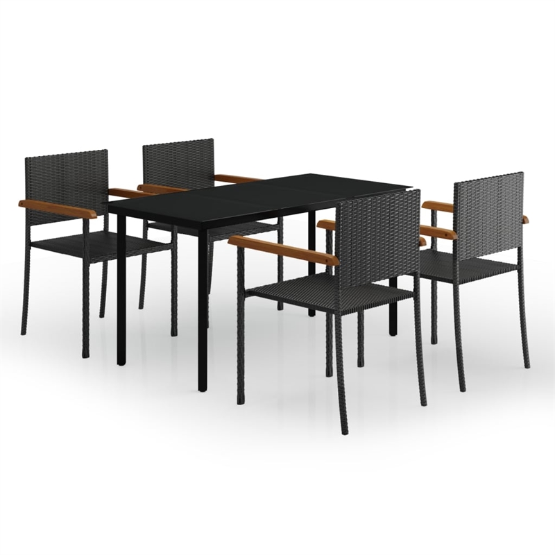 Afuera Living Contemporary Garden Dining Set in Powder-Coated Black
