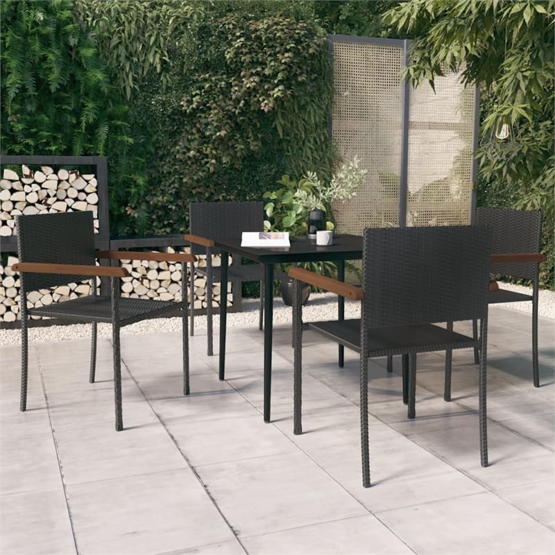 Afuera Living Contemporary Garden Dining Set in Powder-Coated Black