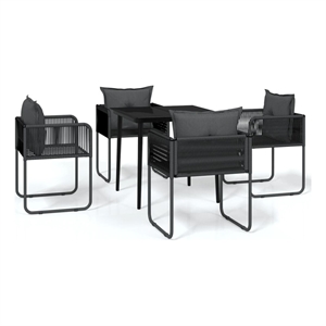 Afuera Living Contemporary Garden Dining Set in Powder-Coated Black