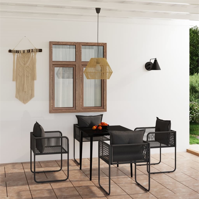 Afuera Living Contemporary Garden Dining Set in Powder-Coated Black