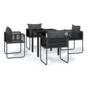 Afuera Living Contemporary Garden Dining Set in Powder-Coated Black