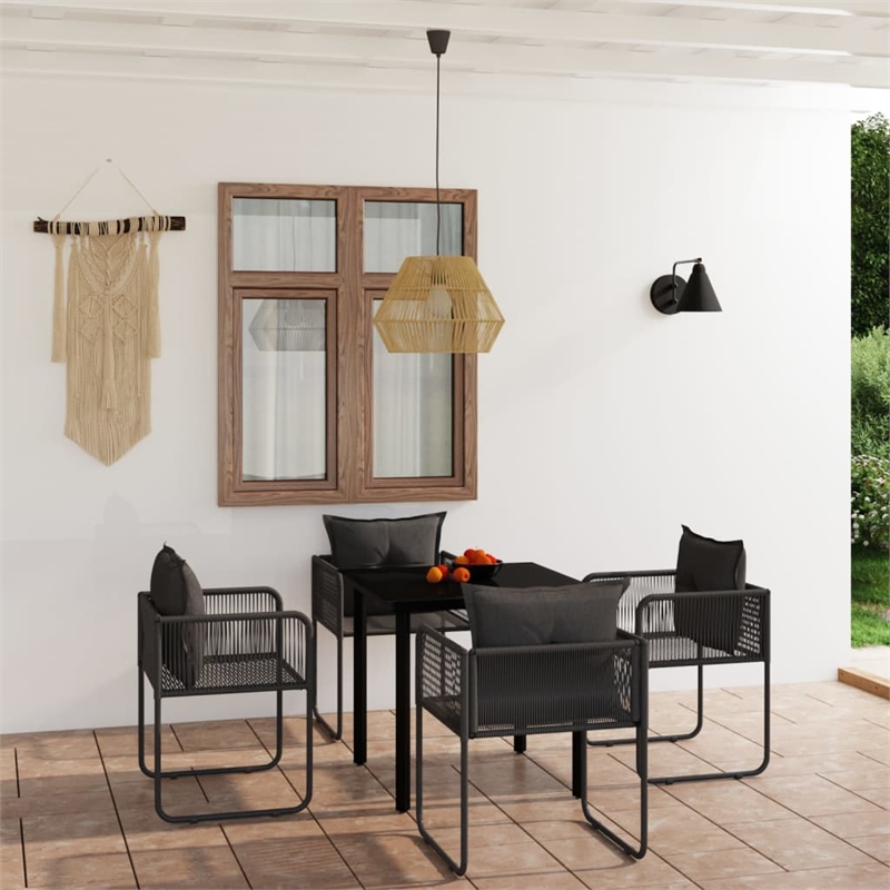 Afuera Living Contemporary Garden Dining Set in Powder-Coated Black