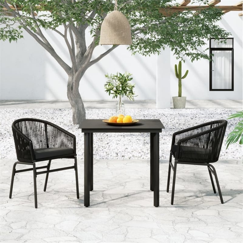 Afuera Living Contemporary Garden Dining Set in Powder-Coated Black