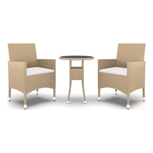 Afuera Living Contemporary Synthetic Poly Rattan Garden Dining Set in Beige