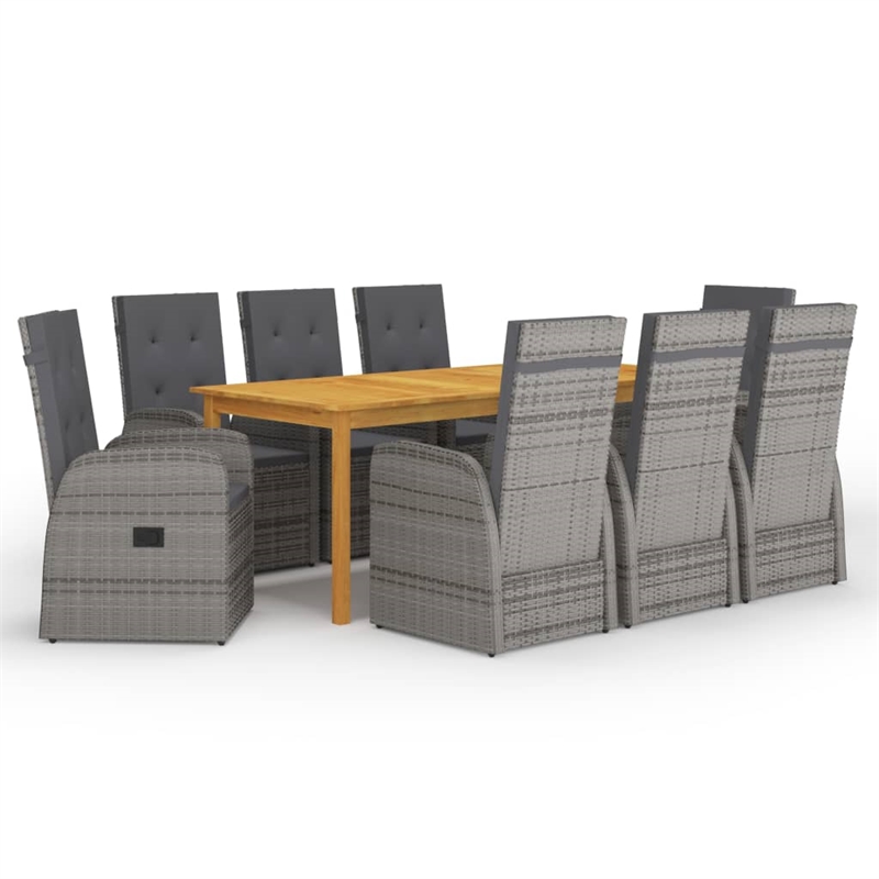 Afuera Living Solid Acacia Wood 9 Piece Garden Dining Set in Gray