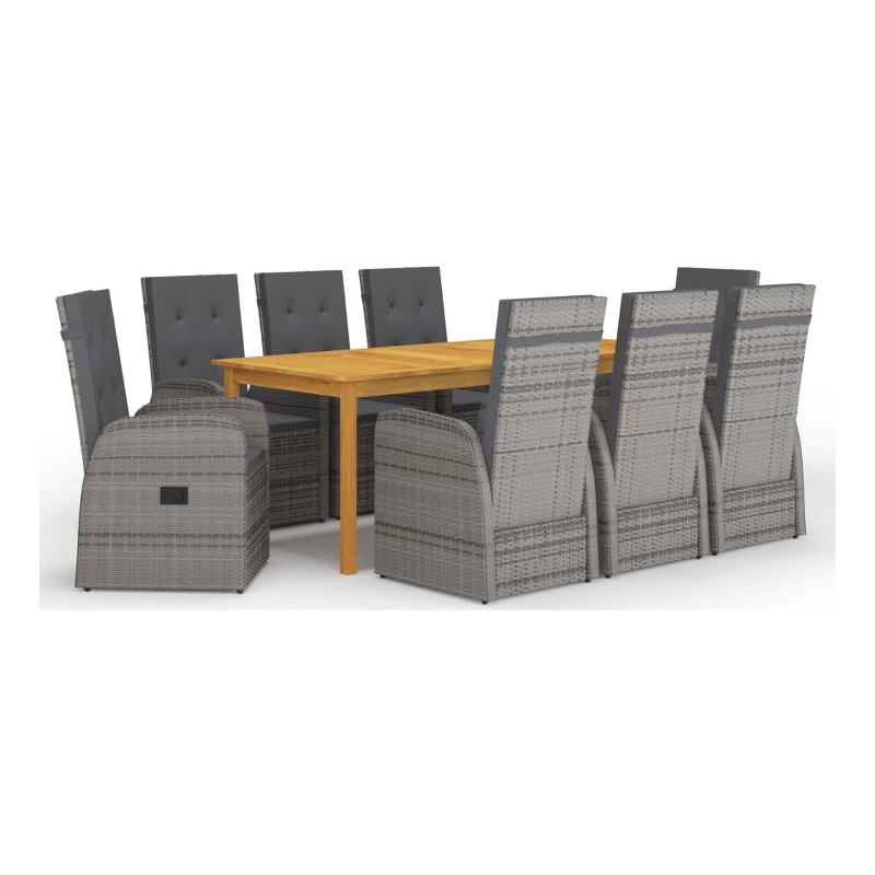 Afuera Living Solid Acacia Wood 9 Piece Garden Dining Set in Gray