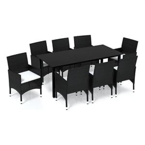 Afuera Living Poly Rattan 9 Piece Rectangular Dining Set in Black