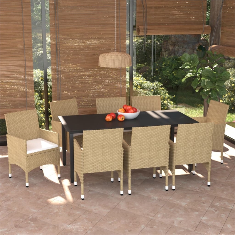 Afuera Living Dining Set in Beige Chair/Cream Cushion/Black Table