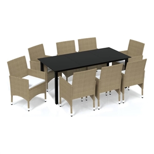 Afuera Living Dining Set in Beige Chair/Cream Cushion/Black Table