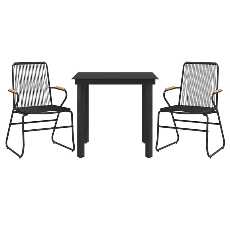 Afuera Living PVC Rattan Small Durable Garden Dining Set in Black