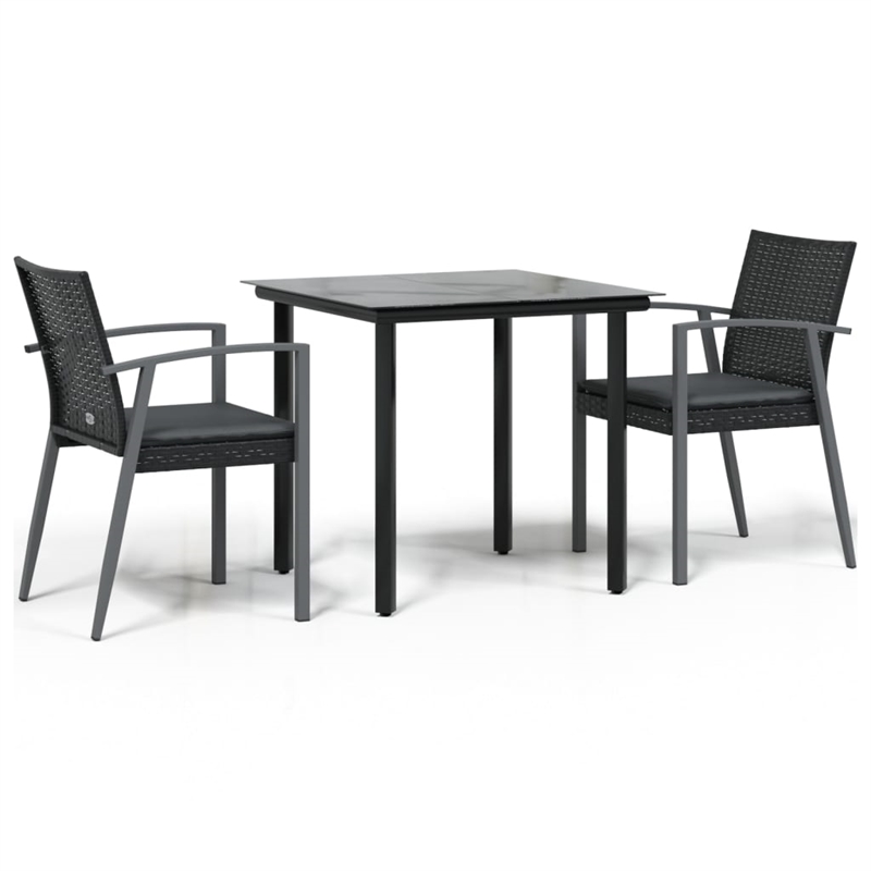 Afuera Living PE Rattan 3 Piece Modern Garden Dining Set in Black