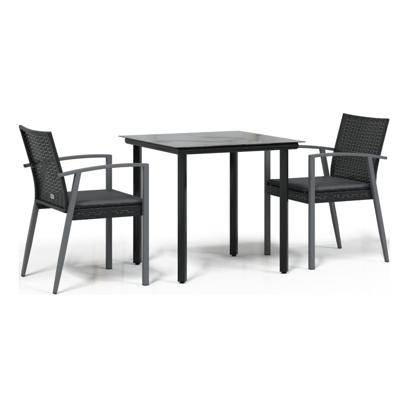 Afuera Living PE Rattan 3 Piece Modern Garden Dining Set in Black