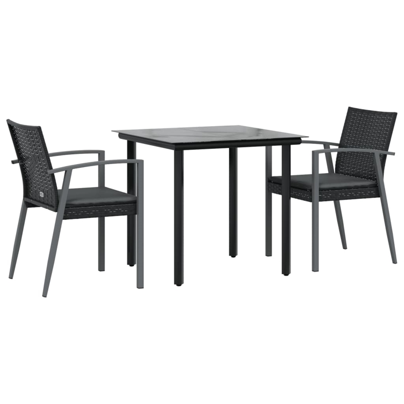Afuera Living PE Rattan 3 Piece Modern Garden Dining Set in Black