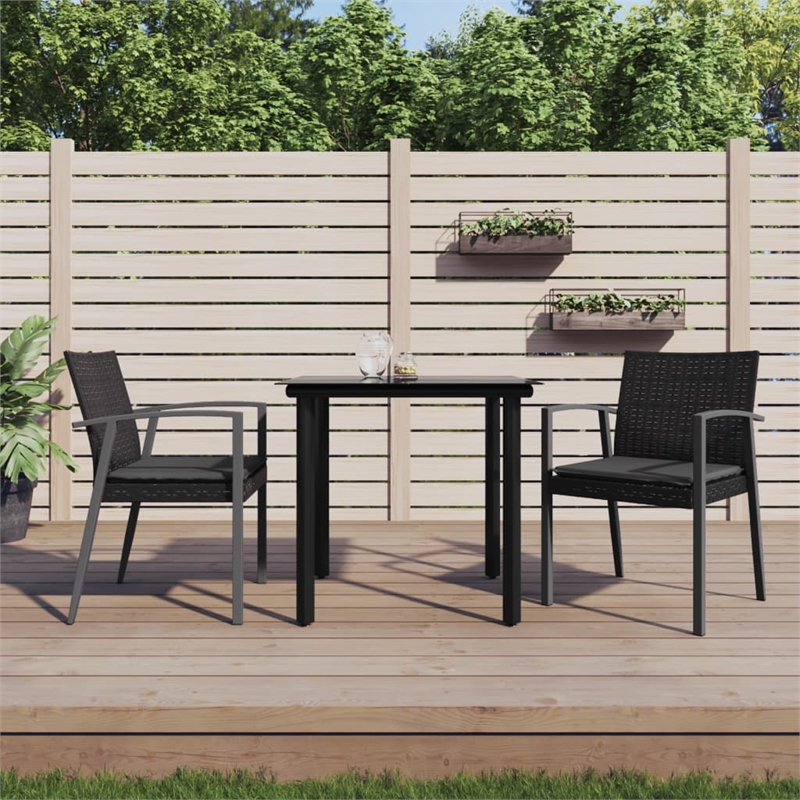 Afuera Living PE Rattan 3 Piece Modern Garden Dining Set in Black