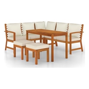 Afuera Living Garden Dining Set Cream White Cushions/Natural Wood