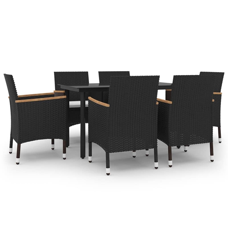 Afuera Living Contemporary PE Rattan 7 Piece Garden Dining Set in Black