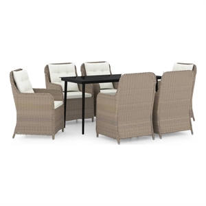 Afuera Living Contemporary Garden Dining Set in Brown/Cream White/Black