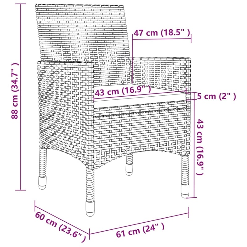 Afuera Living Contemporary PE Rattan Durable Garden Dining Set in Black