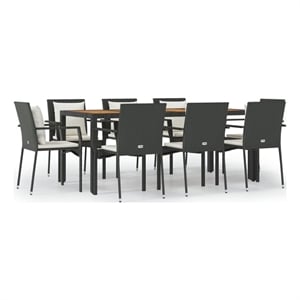 Afuera Living Contemporary PE Rattan Durable Garden Dining Set in Black