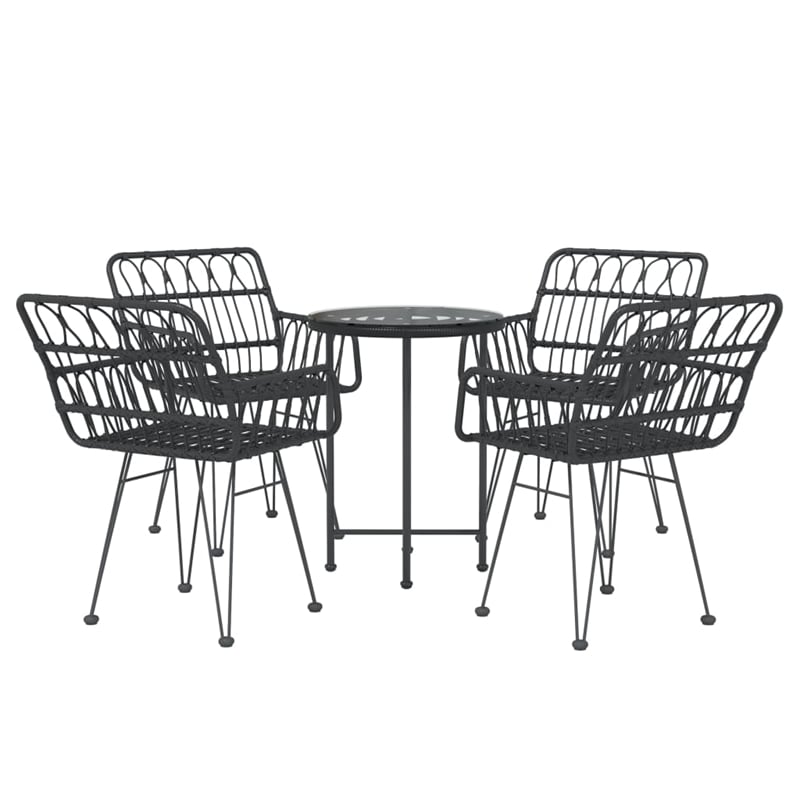 Afuera Living Contemporary PE Rattan Durable Garden Dining Set in Black