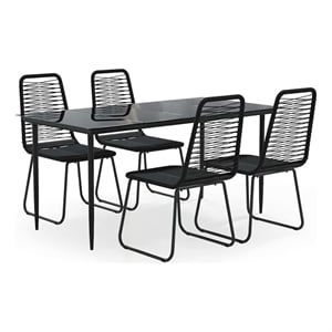 Afuera Living Contemporary PE Rattan Durable Garden Dining Set in Black