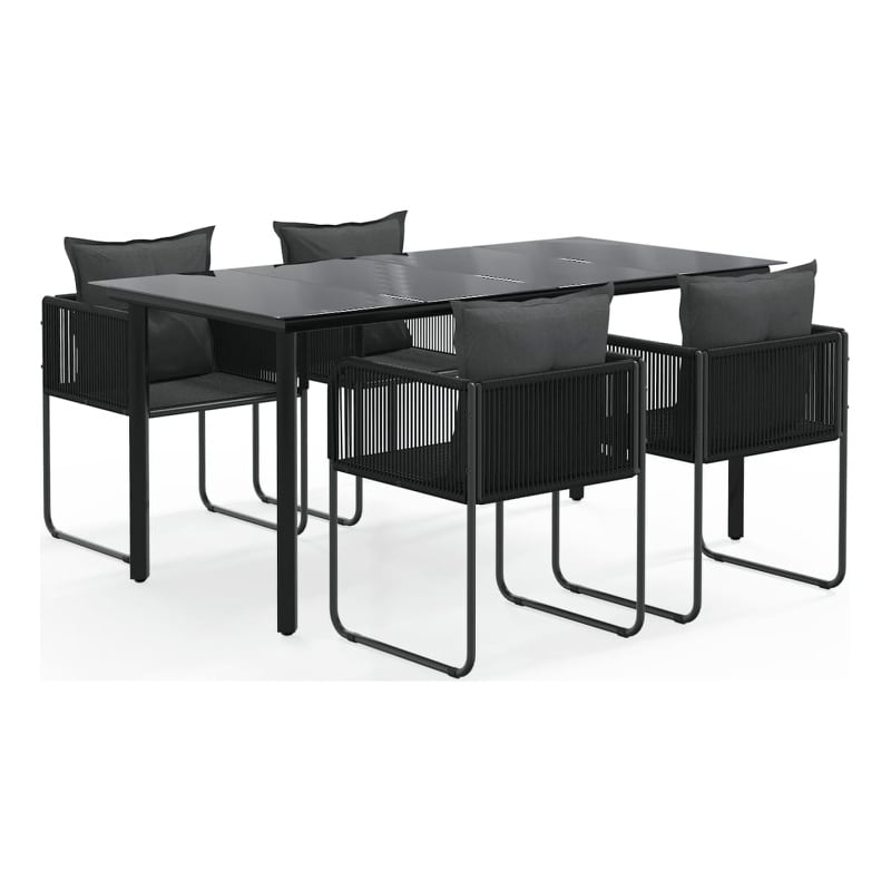 Afuera Living Contemporary PE Rattan Durable Garden Dining Set in Black