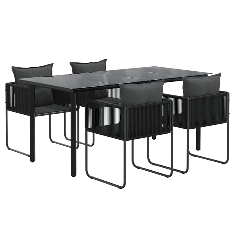 Afuera Living Contemporary PE Rattan Durable Garden Dining Set in Black