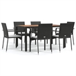 Afuera Living Contemporary PE Rattan 7 Piece Garden Dining Set in Black