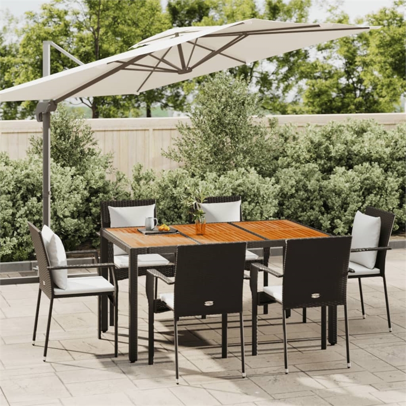 Afuera Living Contemporary PE Rattan 7 Piece Garden Dining Set in Black