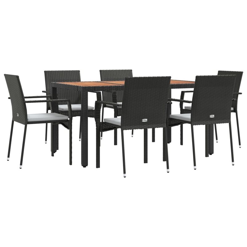 Afuera Living Contemporary PE Rattan 7 Piece Garden Dining Set in Black
