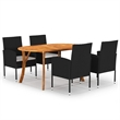 Afuera Living Contemporary Solid Acacia Wood Medium Dining Set in Black