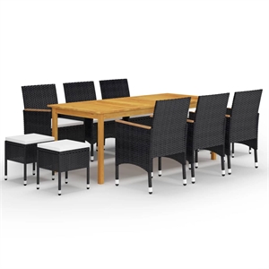 Afuera Living Contemporary Dining Set in Black/Cream White/Natural Wood