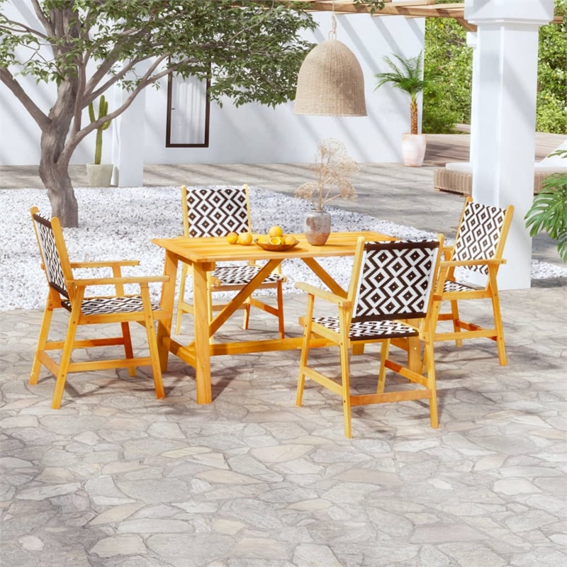 Afuera Living Contemporary Solid Acacia Wood Garden Dining Set in Brown