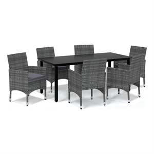 Afuera Living Contemporary PE Rattan 7-Piece Durable Dining Set in Gray
