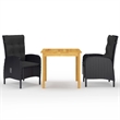 Afuera Living Dining Set in Black Solid Acacia Wood 3 Piece Set Dining Set