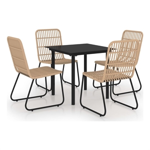 Afuera Living Poly Rattan/Powder-Coated Steel/Glass Dining Set in Oak/Black
