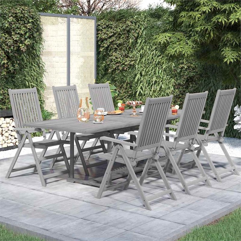 Afuera Living Solid Acacia Wood 7-Piece Foldable Garden Dining Set in Gray