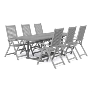 Afuera Living Solid Acacia Wood 7-Piece Foldable Garden Dining Set in Gray