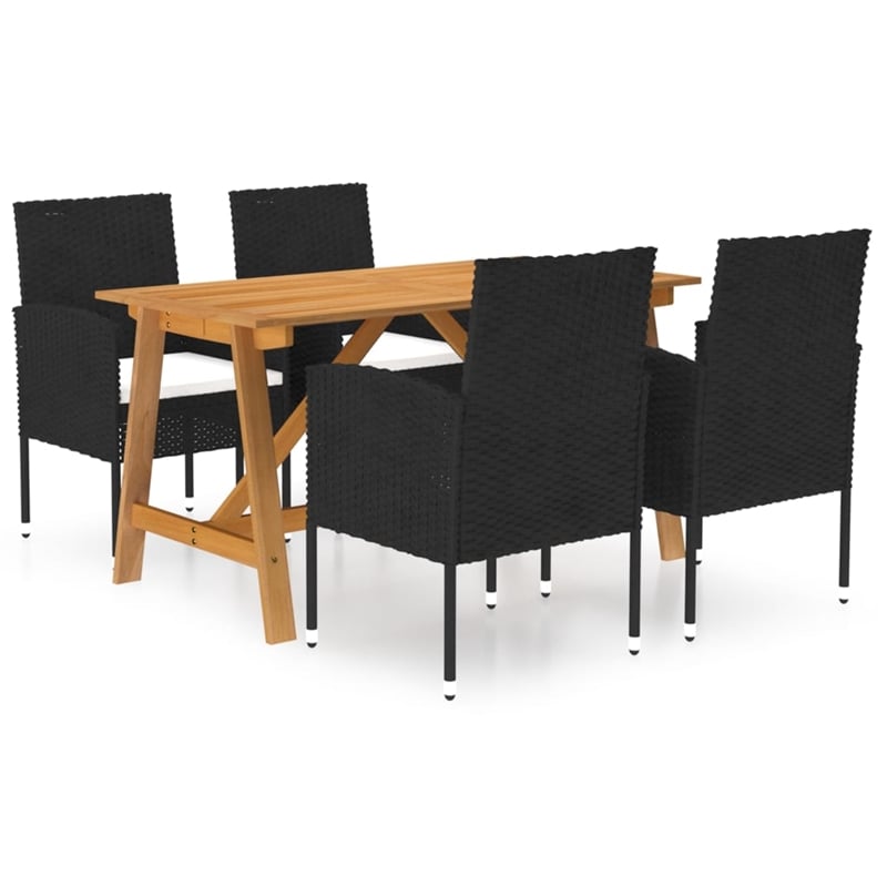 Afuera Living Acacia Wood & Powder-Coated Steel Medium Dining Set in Black