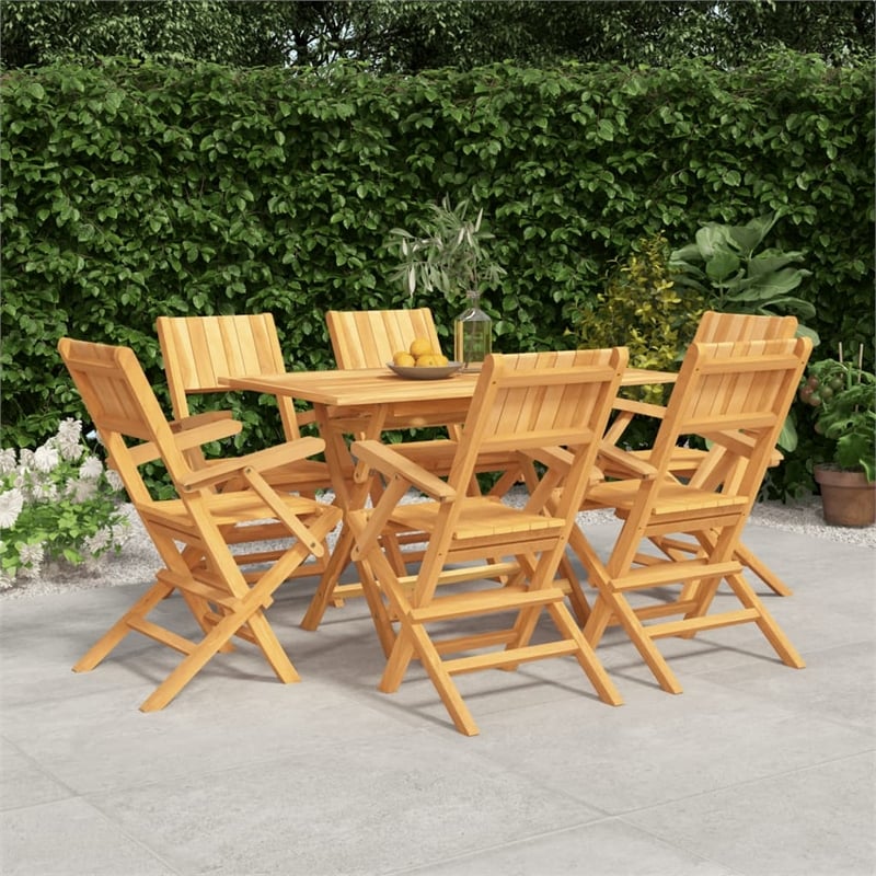 Afuera Living Solid Teak Wood Standard Foldable Garden Dining Set in Brown