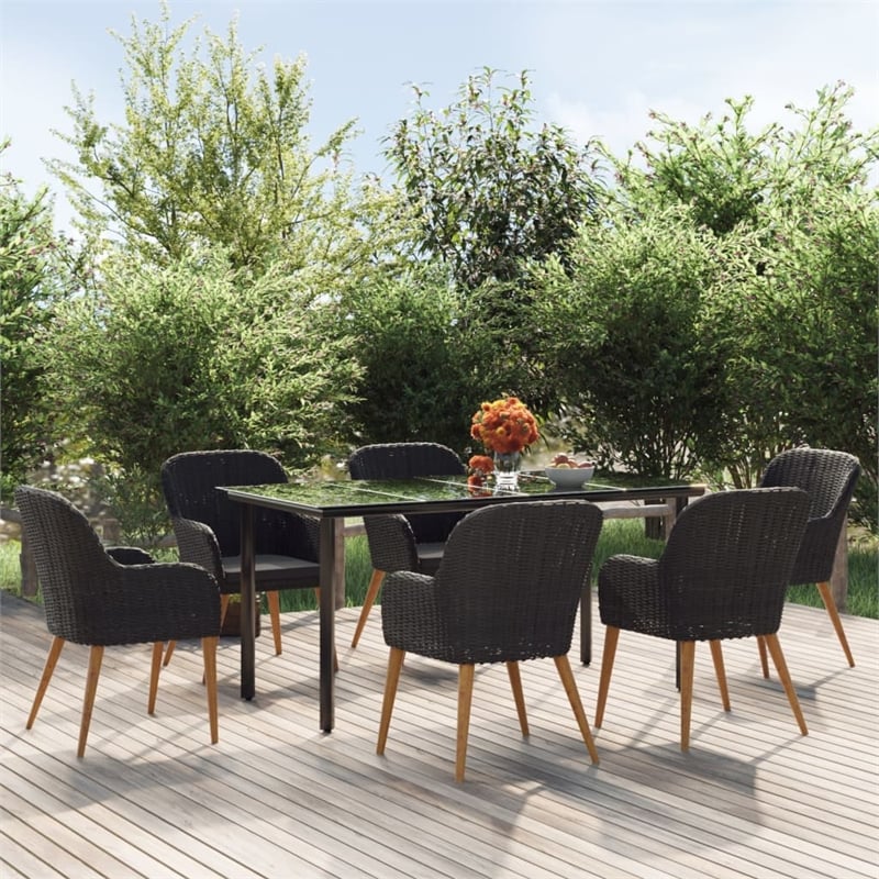 Afuera Living Powder-Coated Steel Large Durable Garden Dining Set in Black
