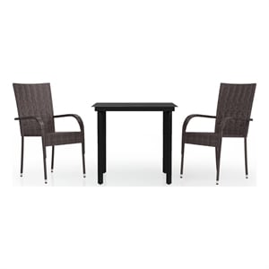 Afuera Living PE Rattan Small Durable Garden Dining Set in Brown and Black