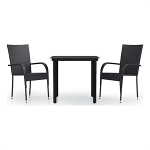 Afuera Living PE Rattan/Powder-Coated Steel/Glass Garden Dining Set in Black