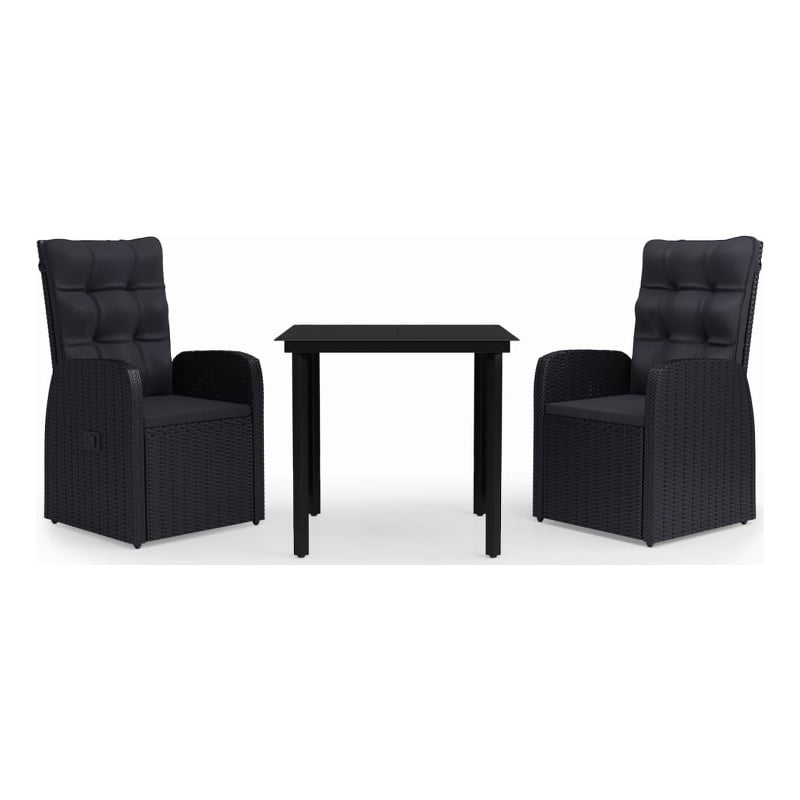 Afuera Living PE Rattan Powder-Coated Steel Glass Garden Dining Set in Black